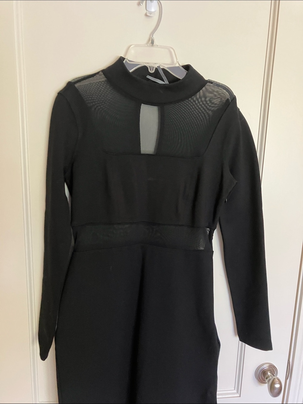 Anthropologie Black Long-Sleeve Mesh-Panel Midi Dress